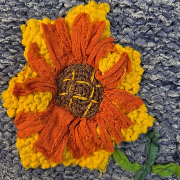 Floral Hand Knit Rag Cardigan Small Med Denim Blue Bellepointe Vintage Deadstock - Picture 4 of 9